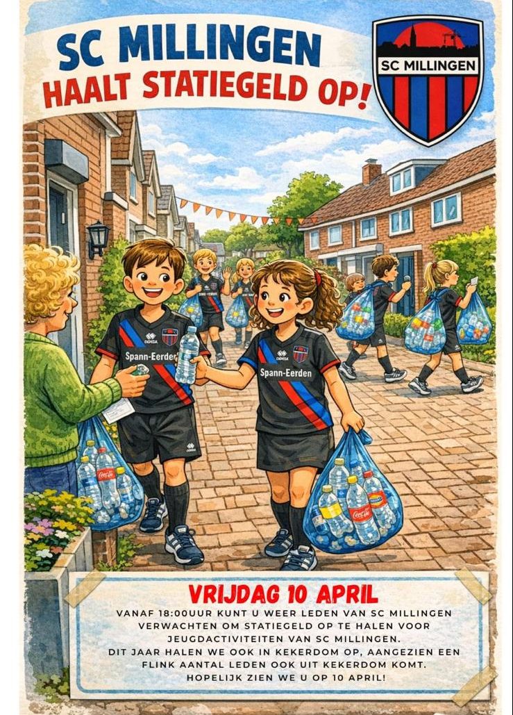 STATIEGELD FLESSEN ACTIE SC MILLINGEN OP VRIJDAG 10 APRIL